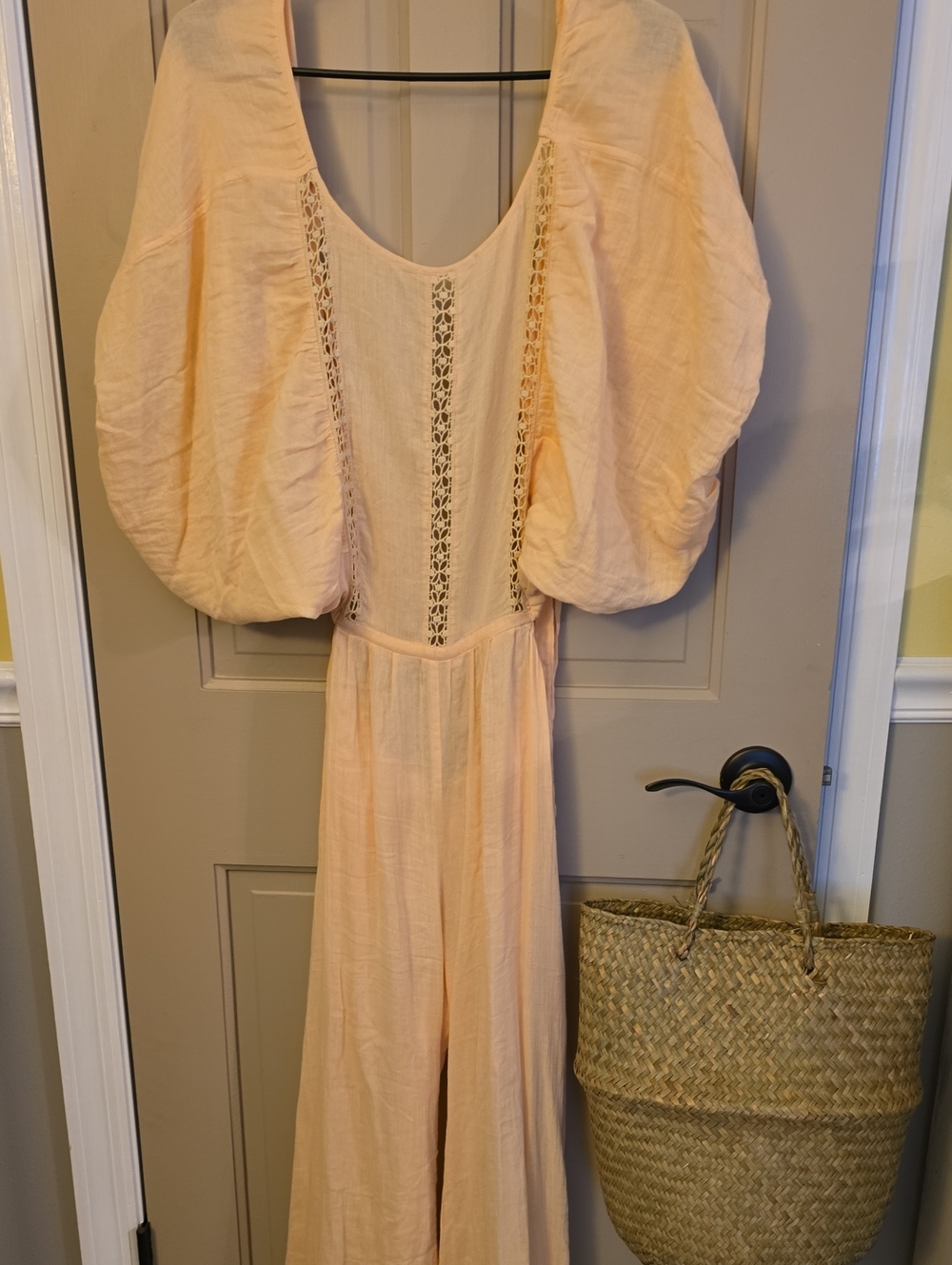Free People Sz Small Women's Peach Puff Sleeve Jumpsuit